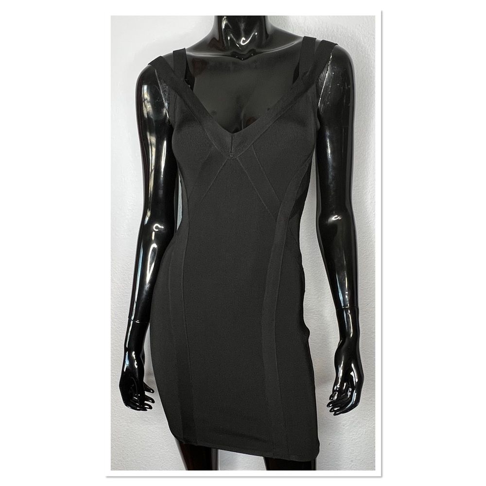 GUESS Multi Strap Club Mirage Party Black V-Neck Stretch Dress Sz S Rayon Blend - Picture 2 of 8